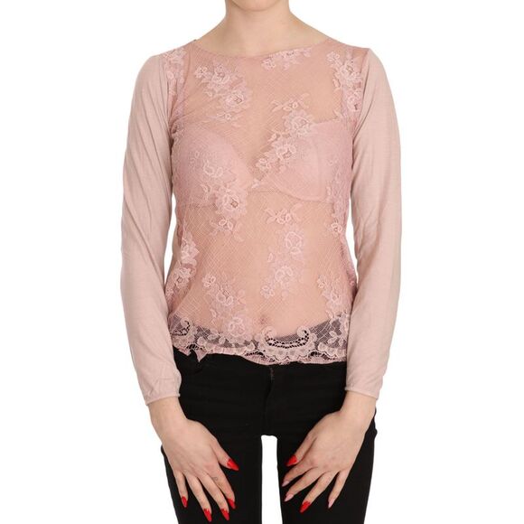 PINK MEMORIES Lace Overlay LongSleeve Blouse Women Pink Tops & T-Shirts - Picture 1 of 5